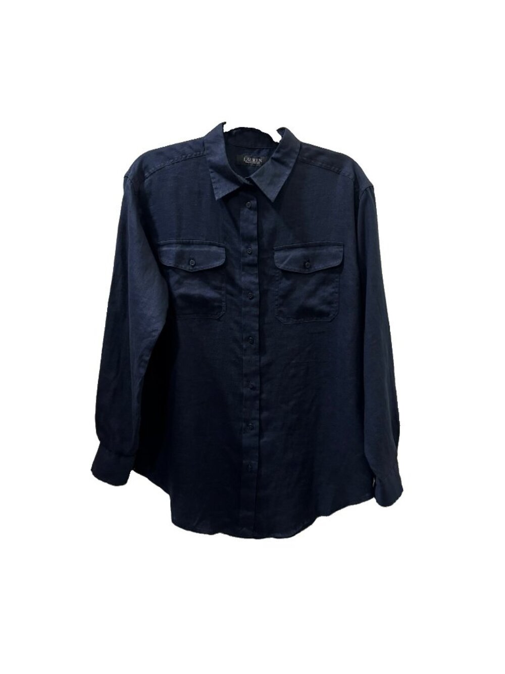 Lauren Ralph lauren Linen Navy Blue Button Up Shirt  Roll Up Sleeves Men M